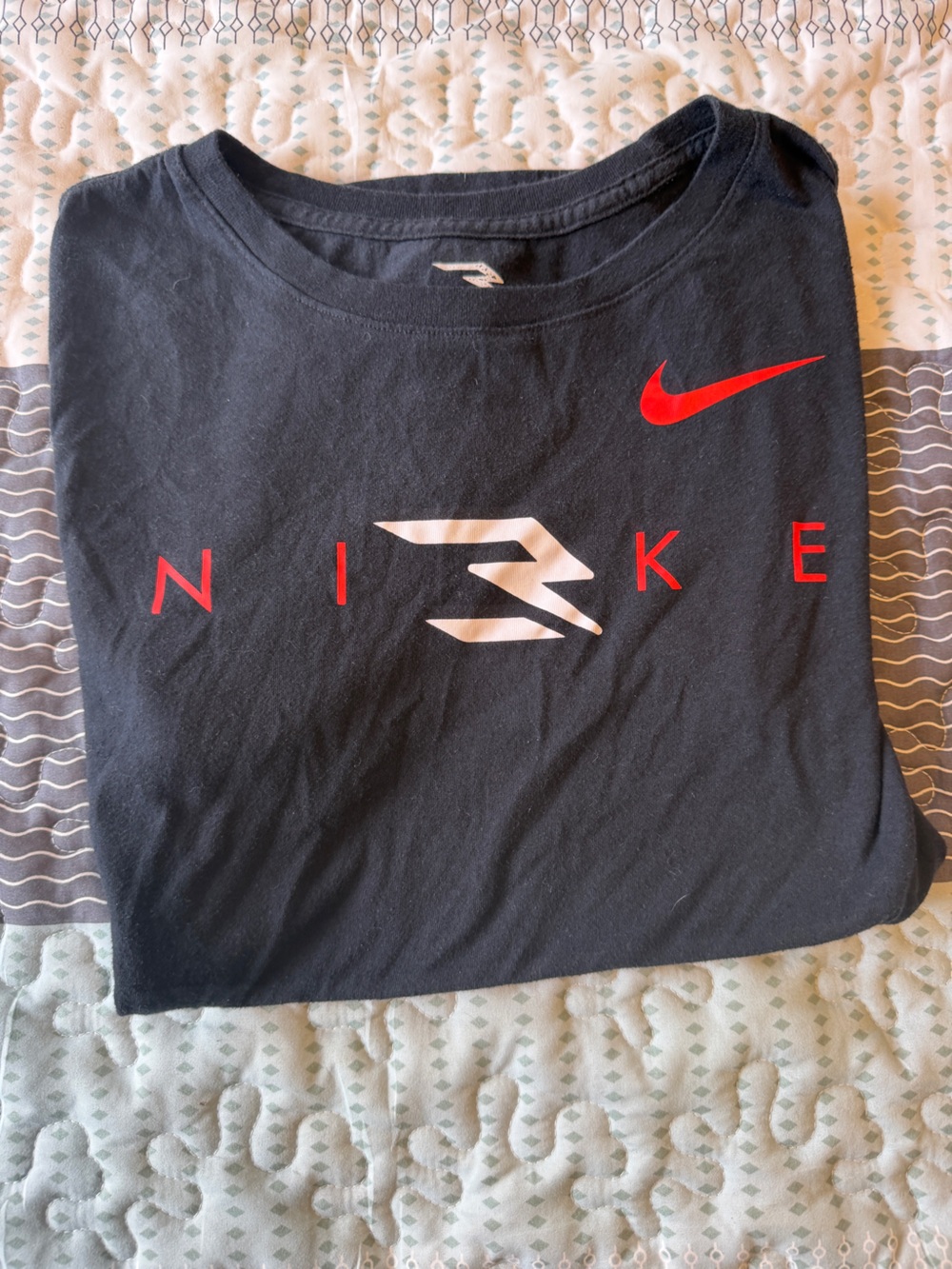 Nike Black Tee with Red Swoosh and White Logo